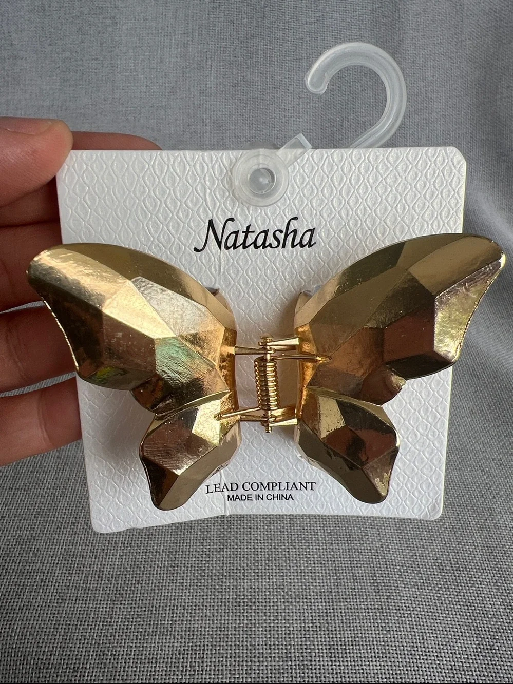 Natasha Gold Butterfly Metal claw jaw hair clip NWT